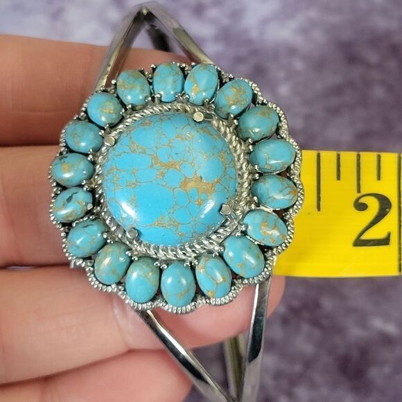 Mojave Blue Turquoise Floral Bangle Bracelet - Picture 9 of 11